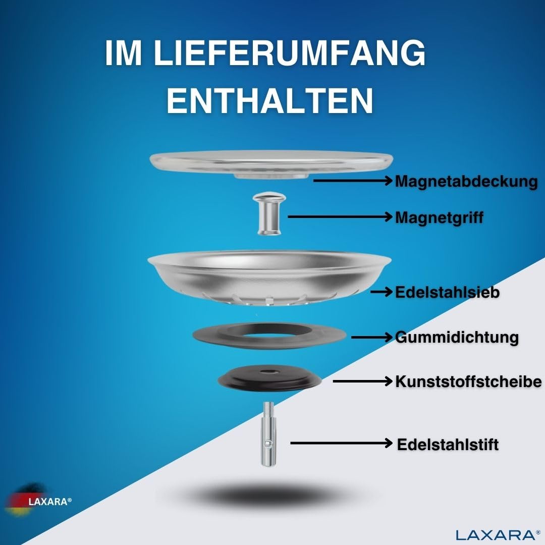 Flexlok Teleskop Siphon für platzsparende Küchenspülen/Spülbecken | Universale Flexibilität mit recyceltem Kunststoff | (Siebkörbchen 80mm + Magnetabdeckung)