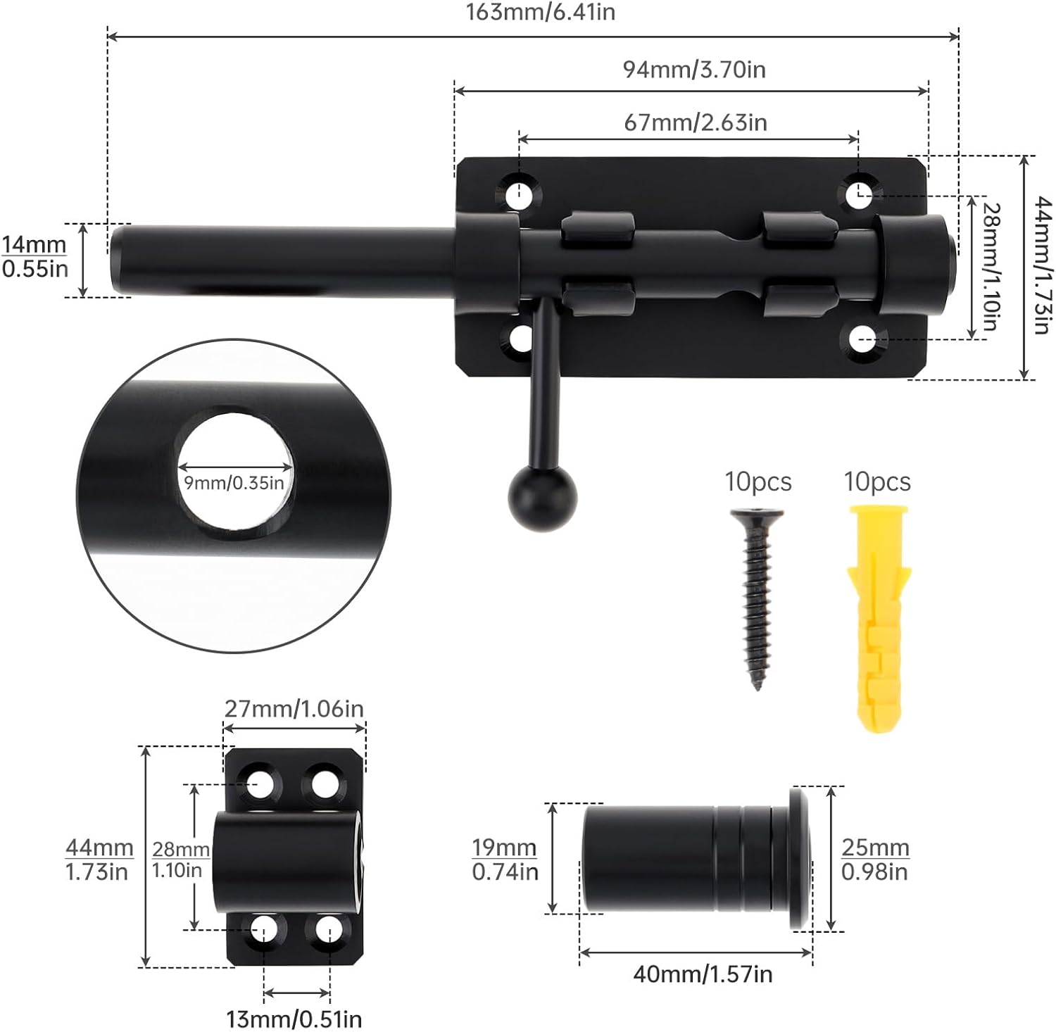 Slide Bolt Gate Latch, 6.3 Inch Barrel Bolt Latch Hardware, Heavy Duty Solid 304 Stainless Steel Door Latches with Padlock Hole for Wooden Fence/Shed Door/Barn Door/Interior and Outdoor Latch