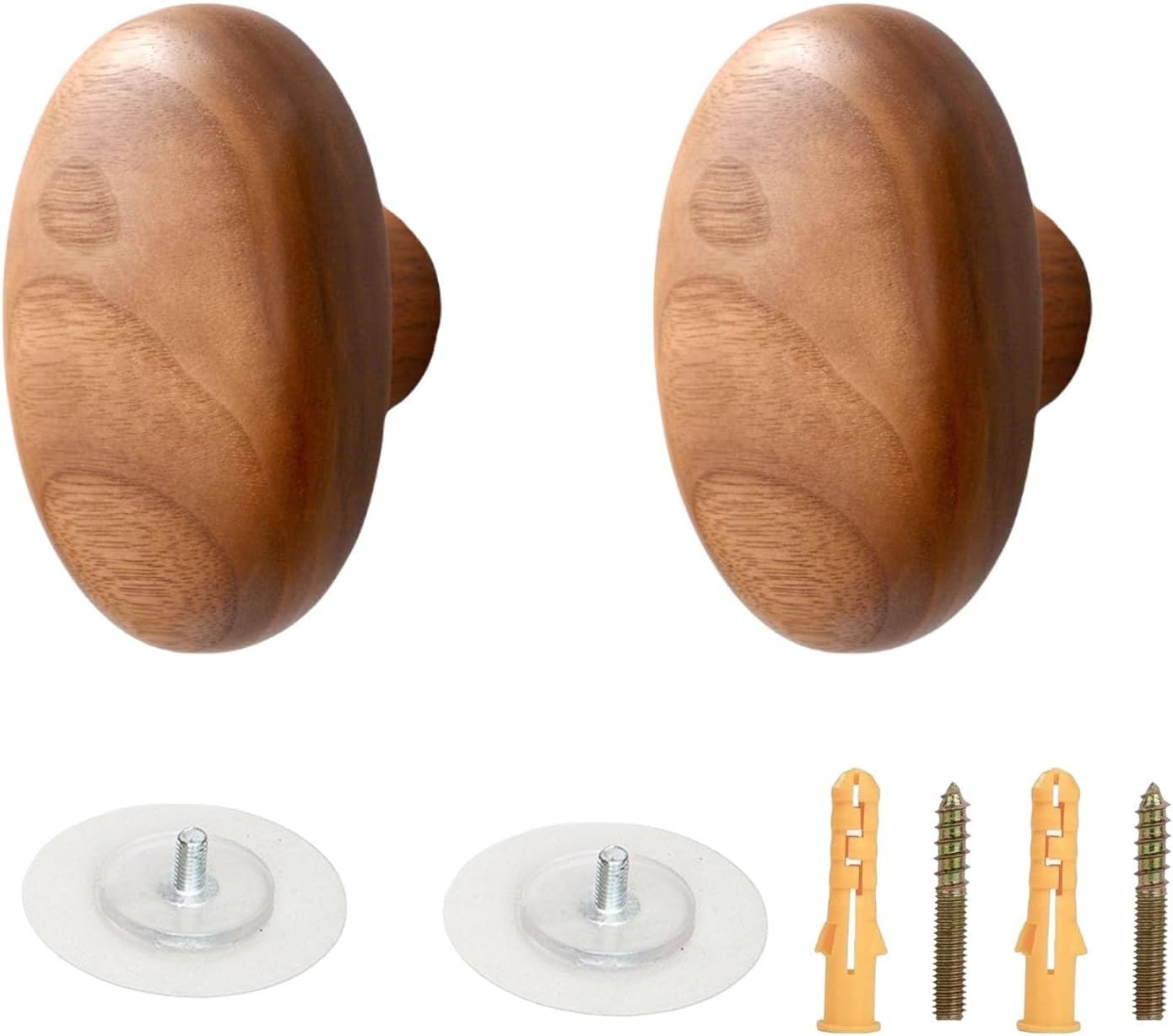 MOPAHCVT Clothing Racks Coat Hooks, 2-Piece Set, Solid Wood, Wall-Mounted, No Drilling Required(Walnut,60 * 42mm)