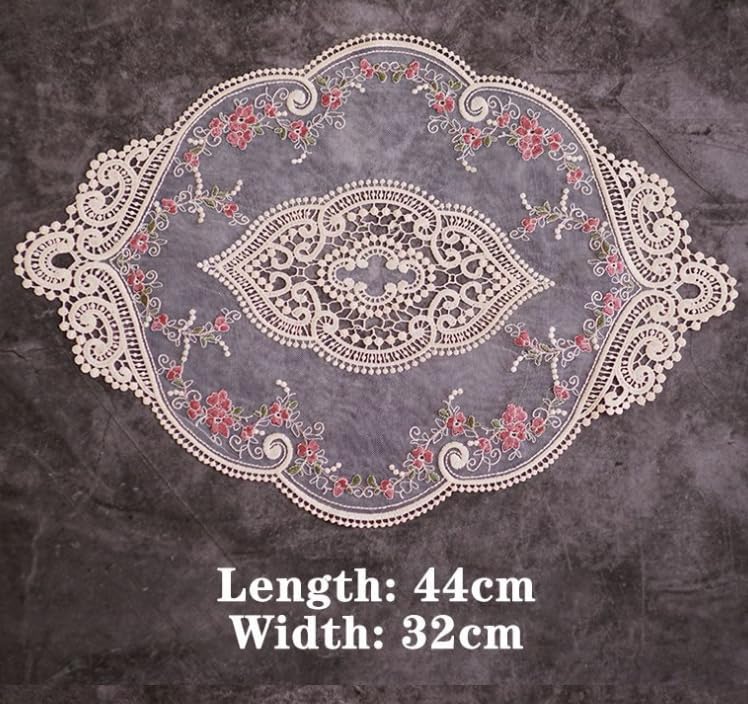 Image of 2Pack Pink Retro Lace Placemats Irregular Shape Embroidered Polyester Bohemian Eco-Friendly French Crochet Doilies Vintage Coasters (Pack of 2)