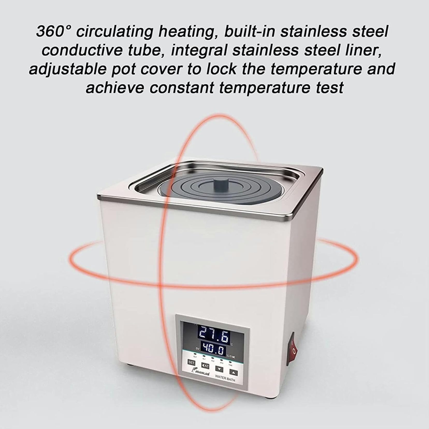 Baño María termostático Digital de Laboratorio de Doble Orificio, RT 5–99,9 °C, Tanque Interior de Acero Inoxidable Calefacción eléctrica Baño María termostático poroso, 0–999 Minutos Temporizador