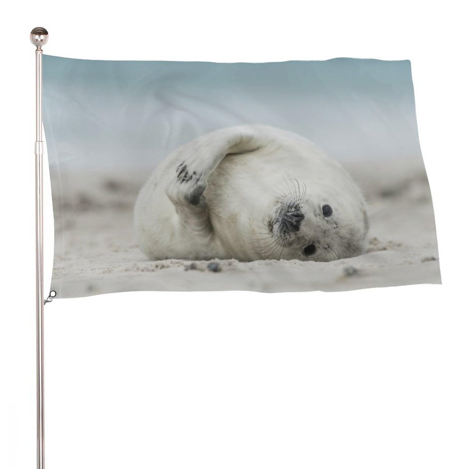 Decorative Garden Flag Yard Banner, Young Cute Grey Seal Pup Print, Welcome Yard Flag Lawn Hanging Decor 3 X 5 ft [90X150 cm]