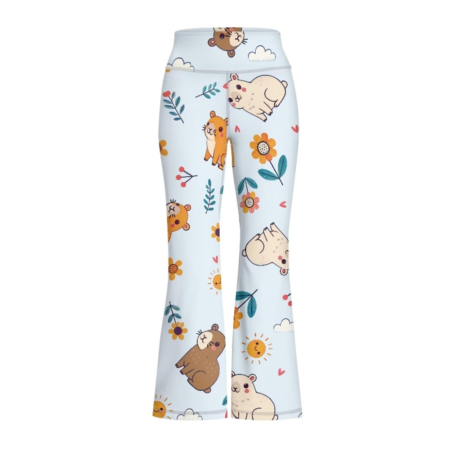 Hawapod Bell Bottoms for Girls Cute White Capybara Print Flare High Waisted Stretch Yoga Bootcut Yoga Pants