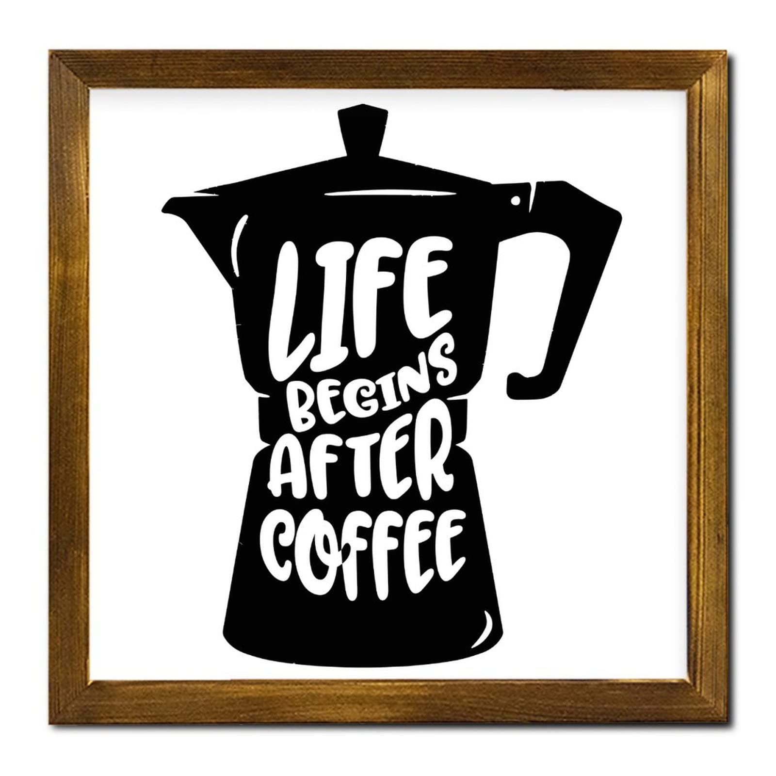 Yivxa Men's Tin-933 Country Wood Frame Sign Life Begins After Coffee Sign Positive Motivational Quote Vintage Wall Hanging Art Home Sign To Wo 8X8 Inch