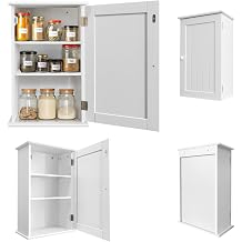 Kitchen Wall Cabinet with Doors & Adjustable Shelves, White Engineered Wood Wall Cabinet Kitchen Storage Cupboard Hanging Bathroom Wall Organiser Unit, Freestanding Furniture Organizer for Bedroom