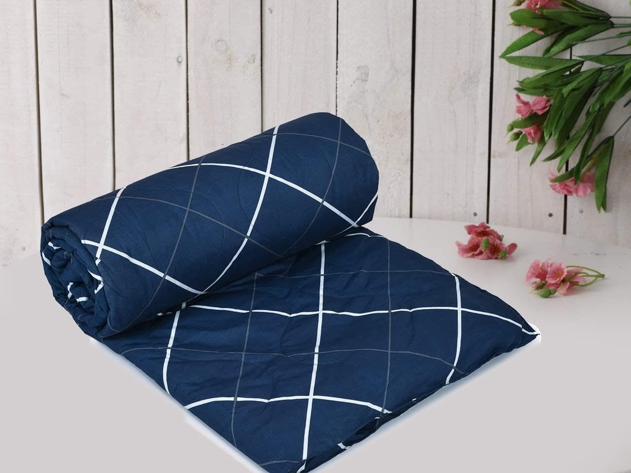 Aroma Brand Microfiber All-Weather 120 GSM Reversible Single Bed Size Quilt Comforter Blanket | Reversible Super Soft Microfiber Blanket | 90x60 Inches (Blue Lines)-image-41