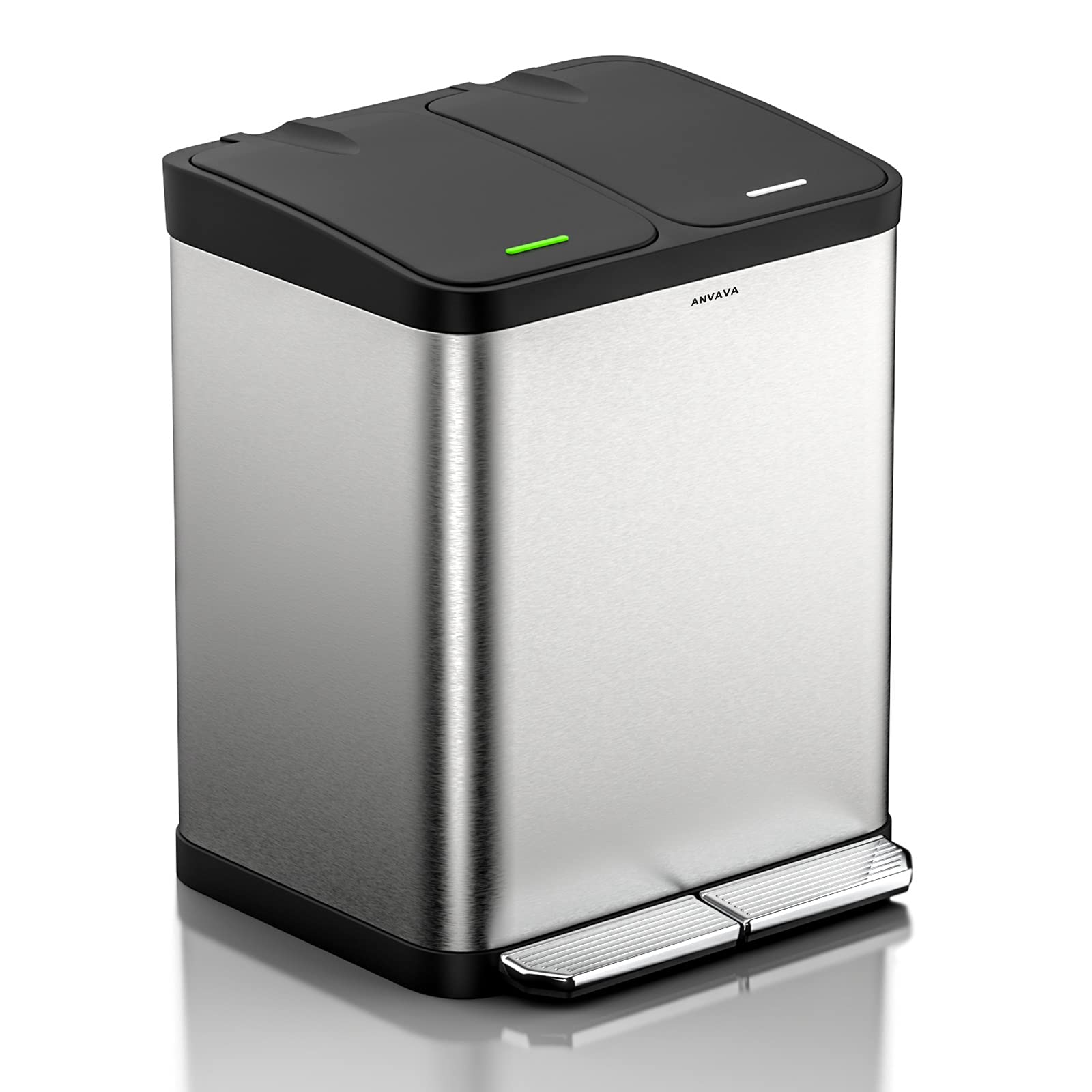 Photo 1 of ANVAVA Dual Step Trash Can, 18 Liter Stainless Steel Rubbish Bin, 2x9L Classified Recycle Garbage Bin with Removable Inner Bucket and Soft Close Lid (18 Liter)