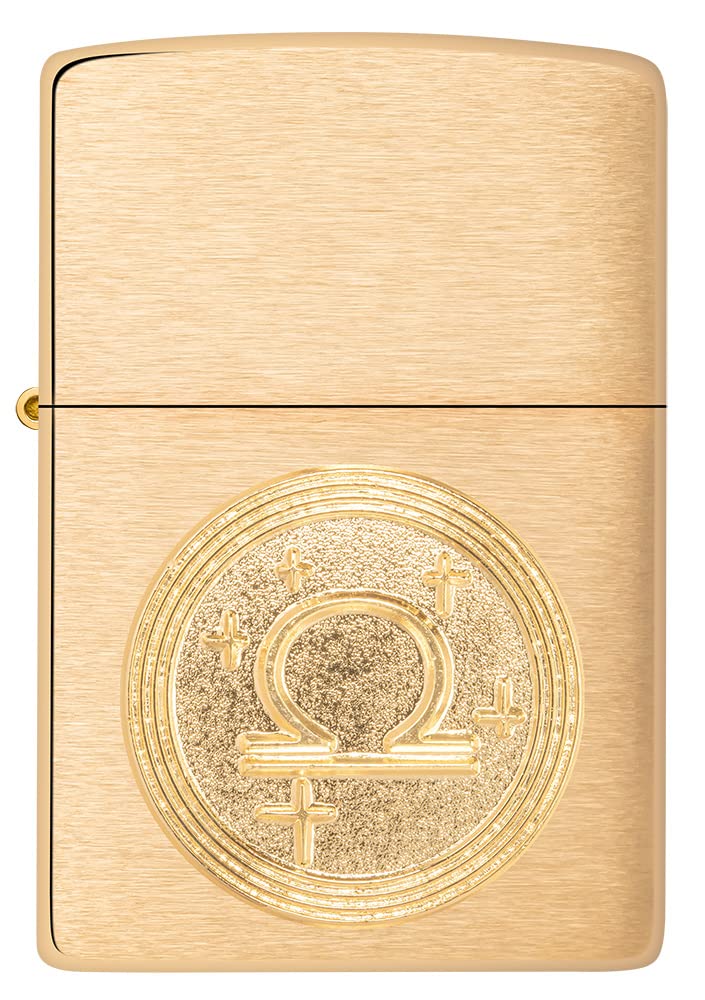 Zippo Sturmfeuerzeug - Modell Libra Emblem, Sternzeichen - Brushed Brass Finish - Nachfüllbar - Wiederverwendbar - Windfestes Design - Geschenkbox - Made in USA