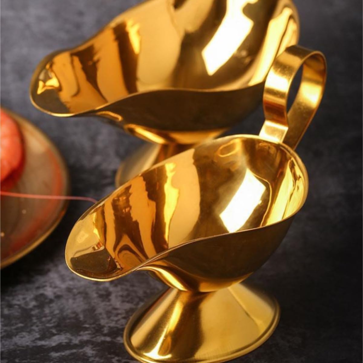 Recipiente para salsa, salsa de carne, cubeta de salsa occidental, taza de salsa gruesa para salsa, bote de salsa para la familia (dorado, 14,5 x 8 cm)