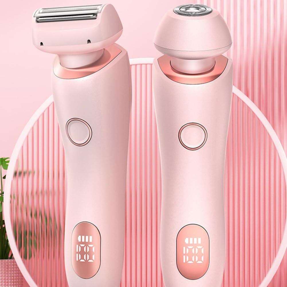 Epilatore elettrico da donna 2 in 1, rasoio elettrico senza fili, portatile, indolore, per viso e bikini, rosa