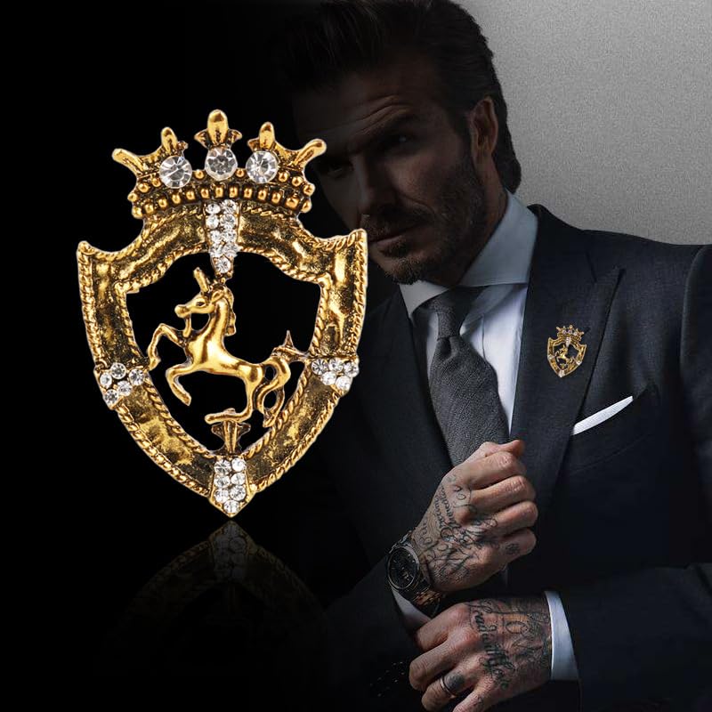 Image of Vintage Crown Horse Brooch Pins for Women Men Rhinestone Shield Horse Animal Badge Lapel Pin Suit Coat Accessories Jewelry