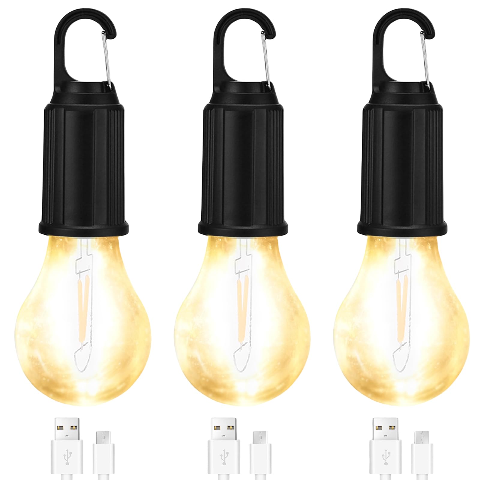 GAOUTO 3 pezzi lampada da campeggio ricaricabile LED portatile luce luminosità regolabile 3 modalità
