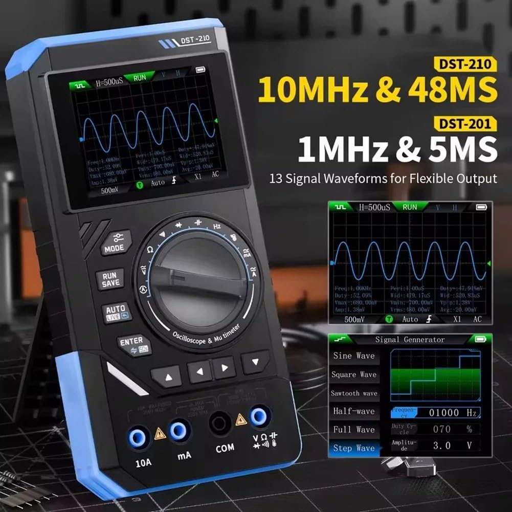 Eawfgtuw DST-210 - Multímetro digital 3 en 1 con osciloscopio de 10 MHz y generador de señal, probador portátil de mano para profesionales