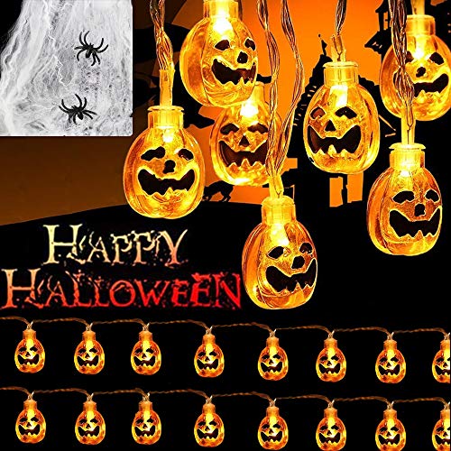 Evance Halloween Cadena de Luces, 15FT 30 LED + Telaraña + 2 arañas Falsas, Guirnaldas Luces a Pilas para Decoraciones de Fiesta de Halloween Navidad (30 LED)