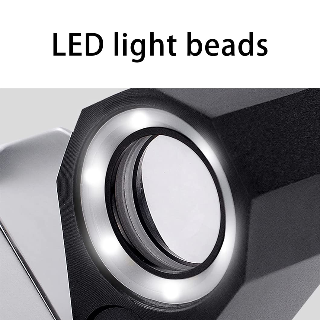 Mini-Lupe aus Edelstahl, Metall, faltbar, Taschenlupe mit 6 LED-Leuchten, beleuchtete Juwelierlupe zum Löten, Prüfen, Münzen, 30-fache Vergrößerung (einfarbig, 30-Fach).