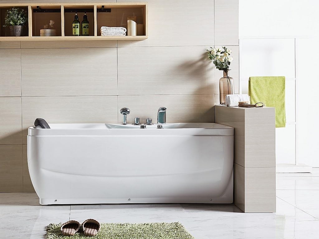 Vente-unique - Baignoire balnéo - 150 x 75 x 54,5 cm - Blanche - Angle droit - 1 place - 140 L - GAVINO