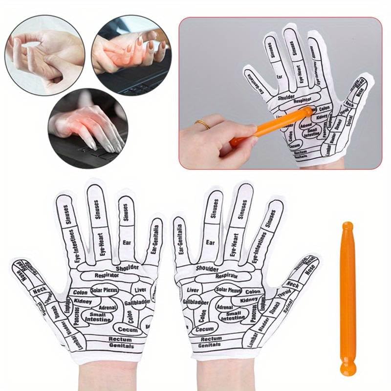 Image of AARUX Acupressure Point Massage Hand Gloves For Women & Men, Hands Massage Spa Gloves With Tools Stick, Reflexology Graphic Prints Massage Gloves For Women And Men To Body Pain Relieve