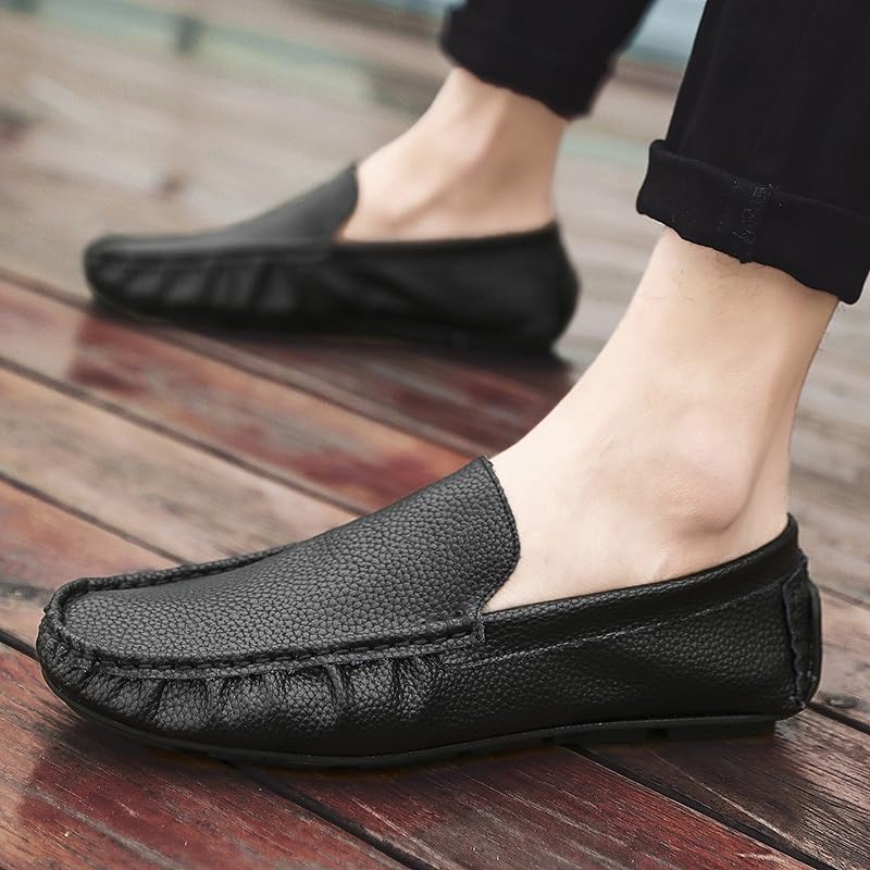 Men's Loafers Shoes Solid Color Round Toe Leather Driving Loafers Lightweight Comfortable Resistant Walking Fashion Slip On4