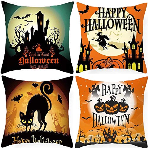 CICADAS Halloween 4 PCS Copricuscini e Federe,Cuscini per Cotone Biancheria,Federa Liscia con Cerniera Invisibile per Divano Soggiorno Divano Letto Auto,45x45cm
