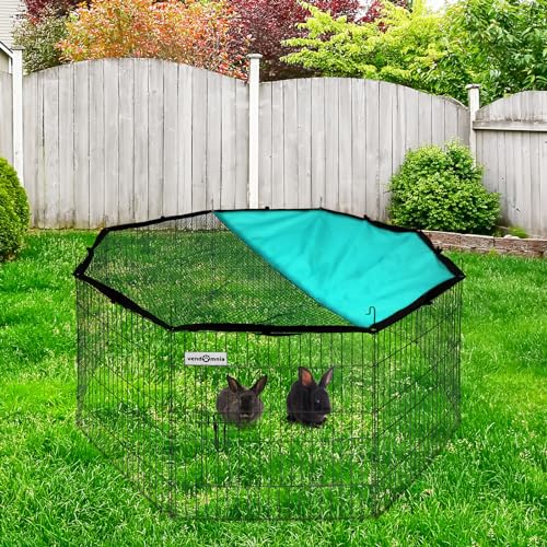 Freigehege für Kleintiere mit Tür Netz, Sonnenschutz, Metallgitter verzinkt, Freilauf Auslauf Freilaufgehege Gitter für Kaninchen Meerschweinchen Hasen Welpen, Ø 151cm, Umfang 464cm, Element 58x58cm