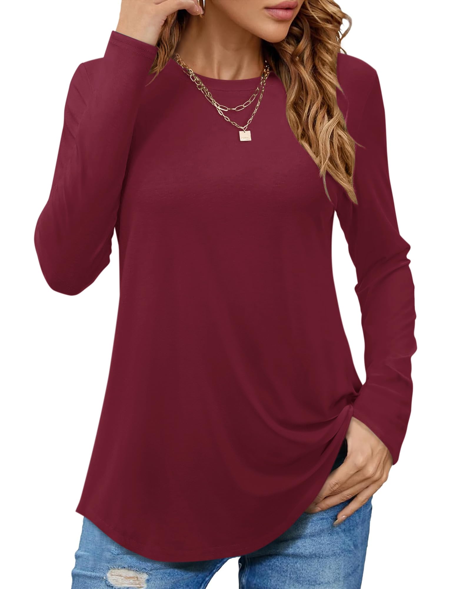 PLOKNRD Langarmshirt Damen - Herbst Rundhals Langarm Oberteile Elegant T-Shirt Tunika Tops