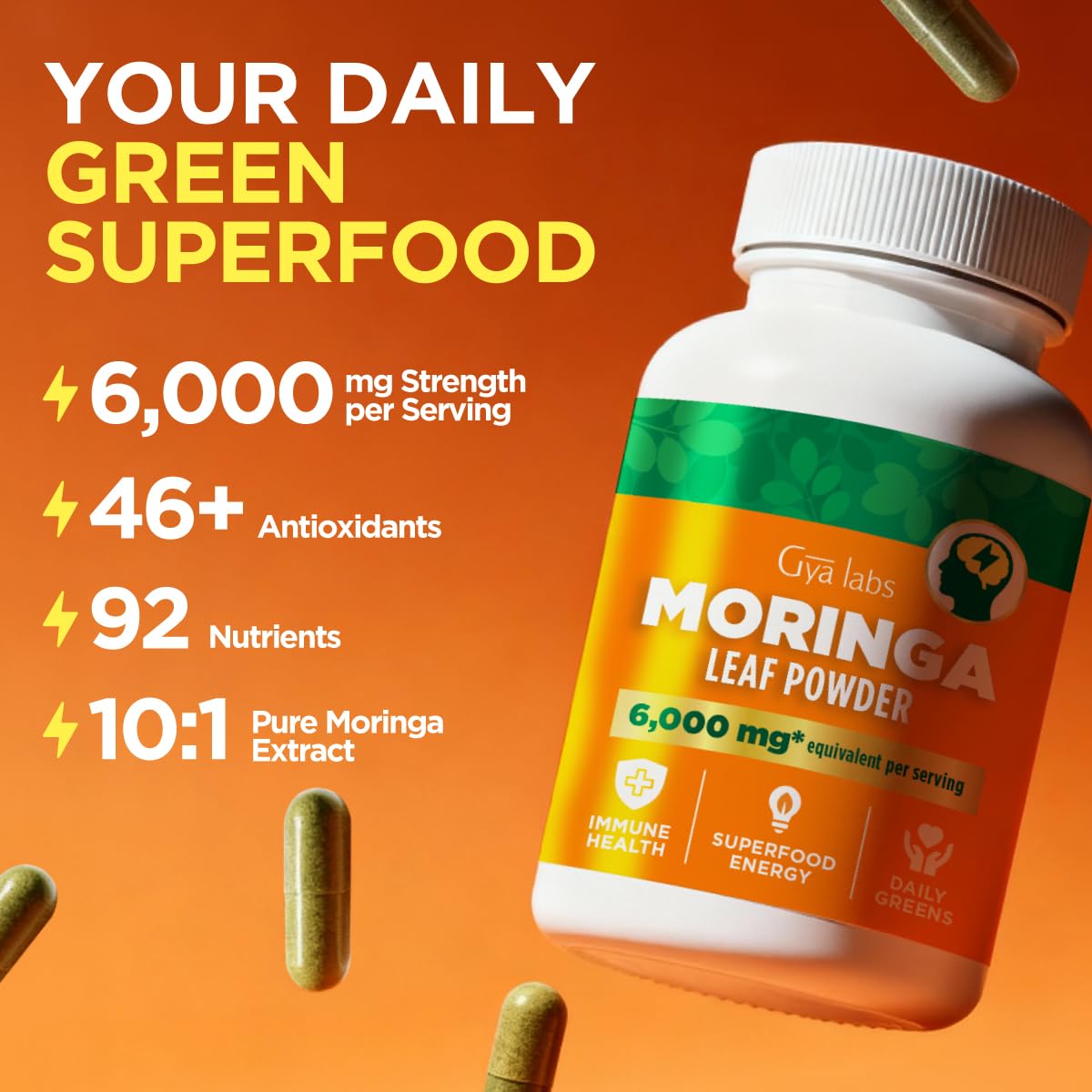 Gya Labs Moringa Capsules 300 Count 5-Month Supply 6000mg 10:1 Extract — Amazon image 3