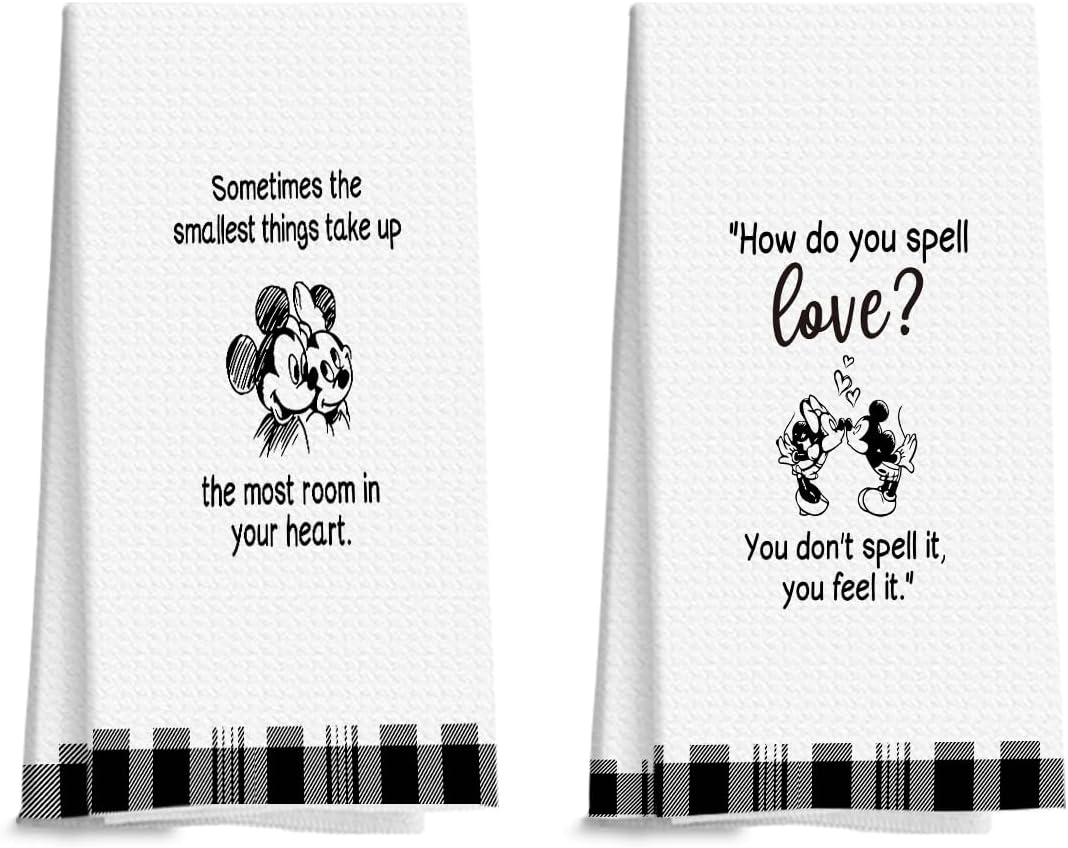 Tuilia 2 Pack Towels, Cute Mouse Dish Towel - Birthday Gifts for Women，Friend，Lovers，Bestie，Black White Buffalo Plaid, Cute Decorative Hand Towel for Couples, Kitchen, Bathroom