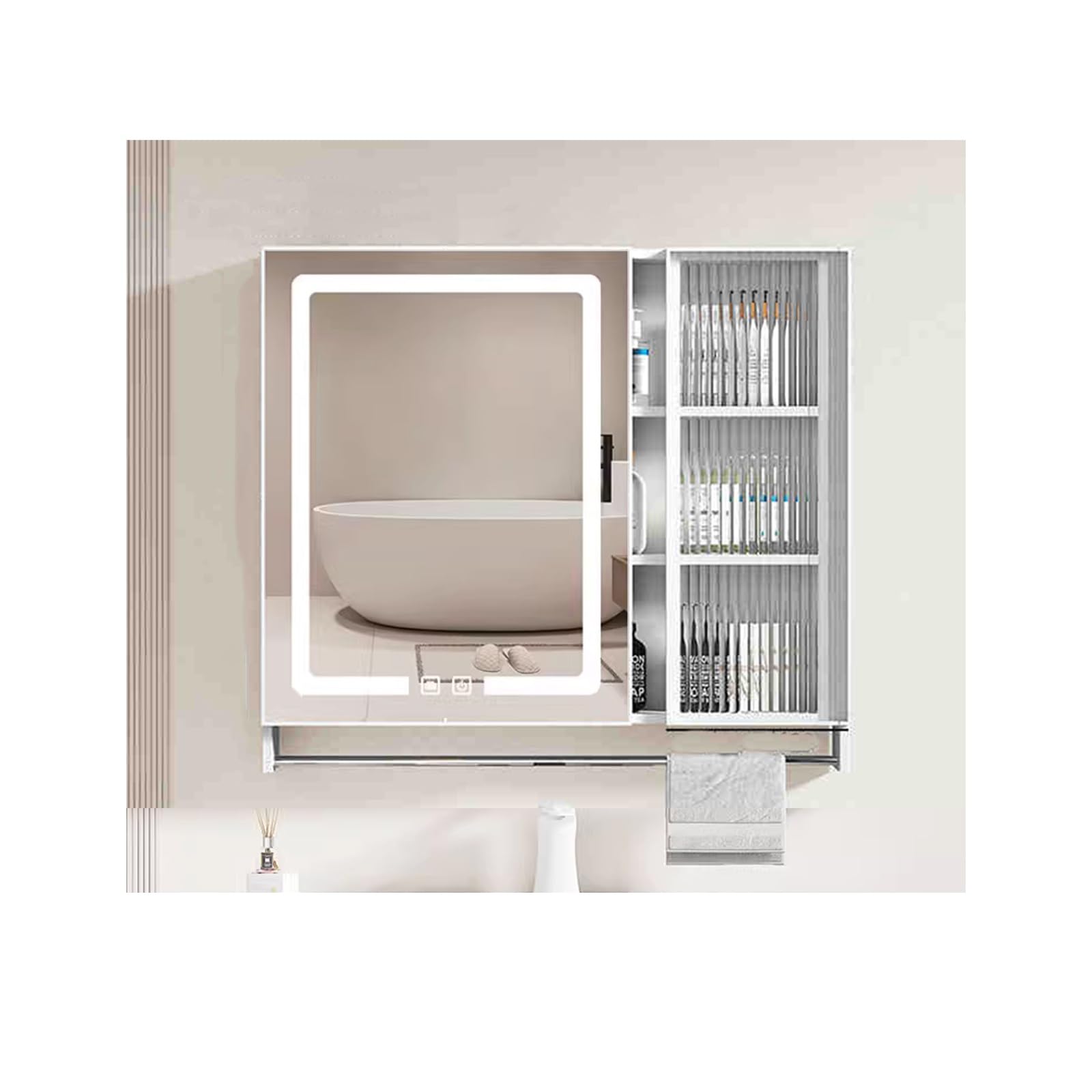 BKSXSOP Medicine Cabinet Mirror with LED Lighting, & Elegant Bathroom Storage, 80cm/31.5in White Wall-Mounted Mirror, Stylish Resistant Design for Modern Homes