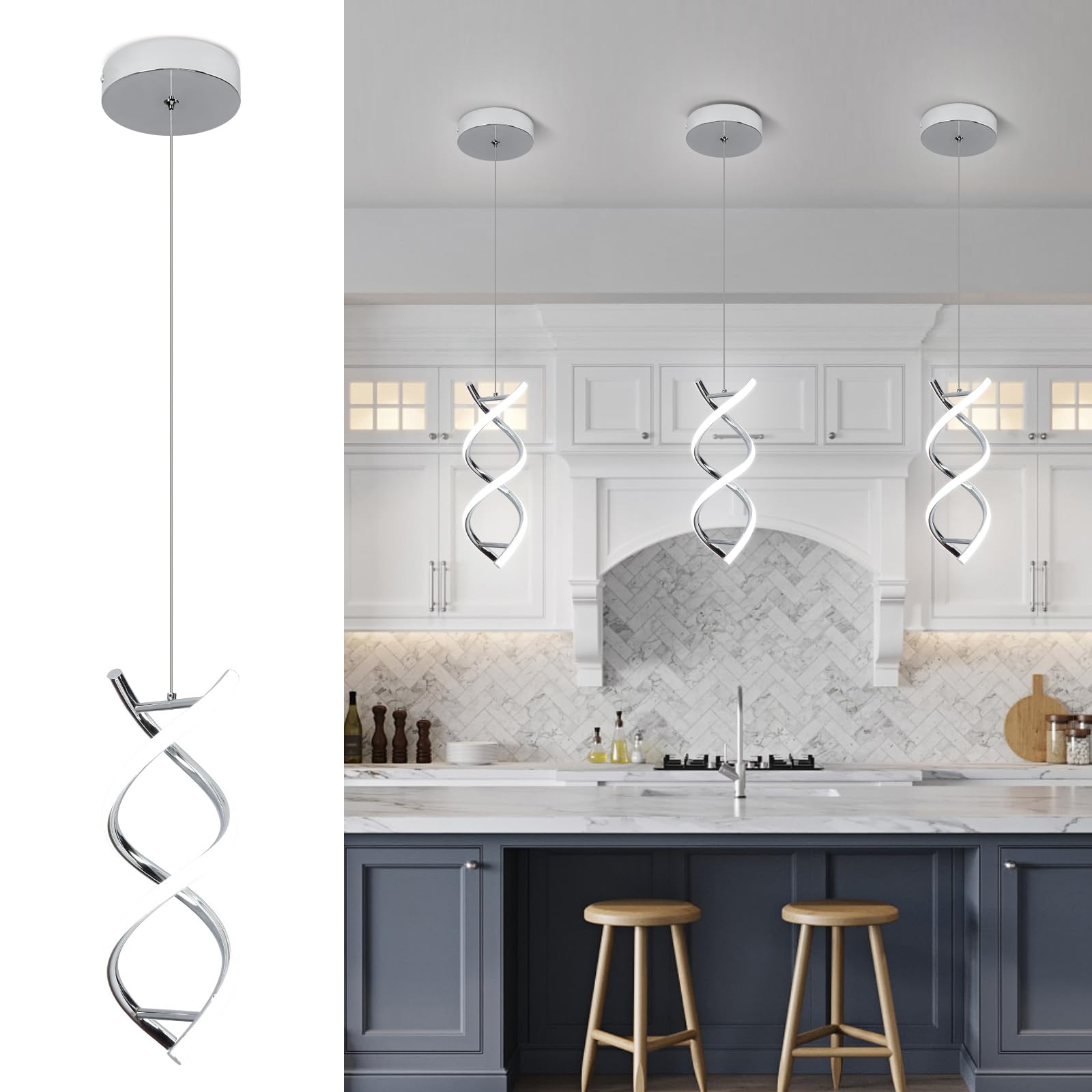 CANEOE Spiral Led Pendant Light Fixture,15W Cold White Light