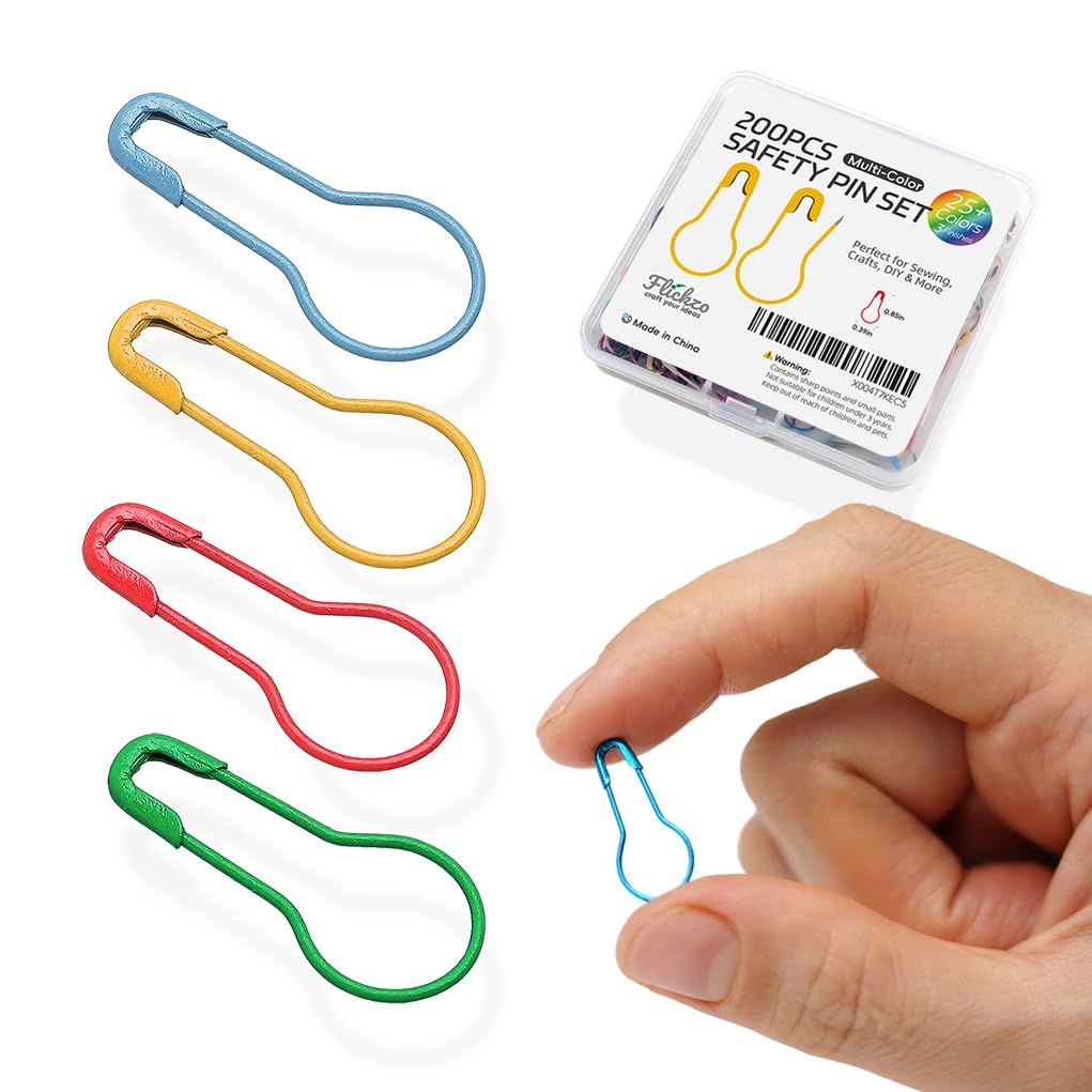 Flickzo Stitch Markers, 200pcs Crochet Markers, 0.85" Metal Bulb Safety Pins, 25+ Colorful Gourd Pins, Knitting Stitch Markers for Crocheting, Crochet Accessories for Fabric & Paper - crochet kits | Mubboo