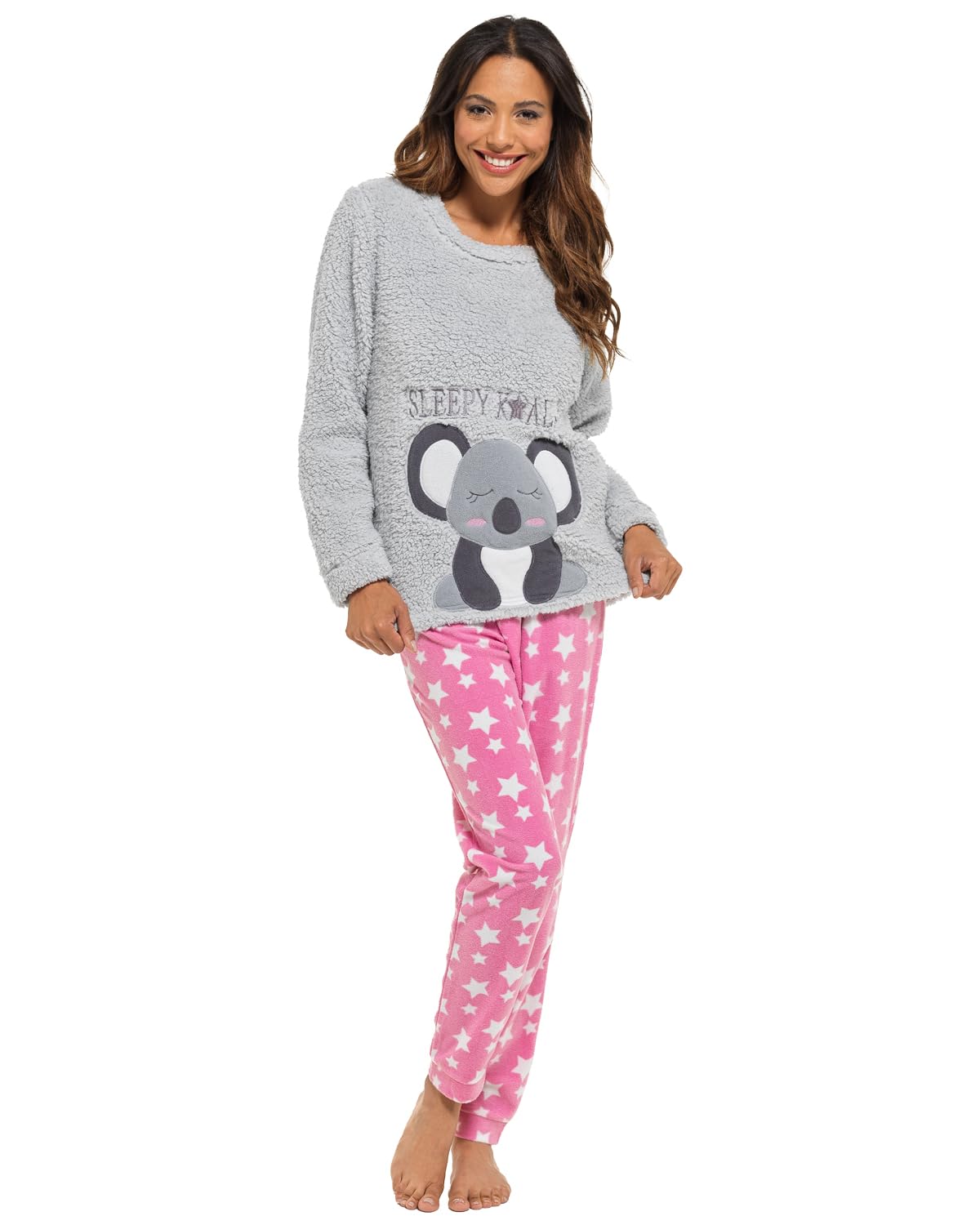 Undercover Ladies Koala Fleece Pyjamas LN1749 Grey/Pink 12-14