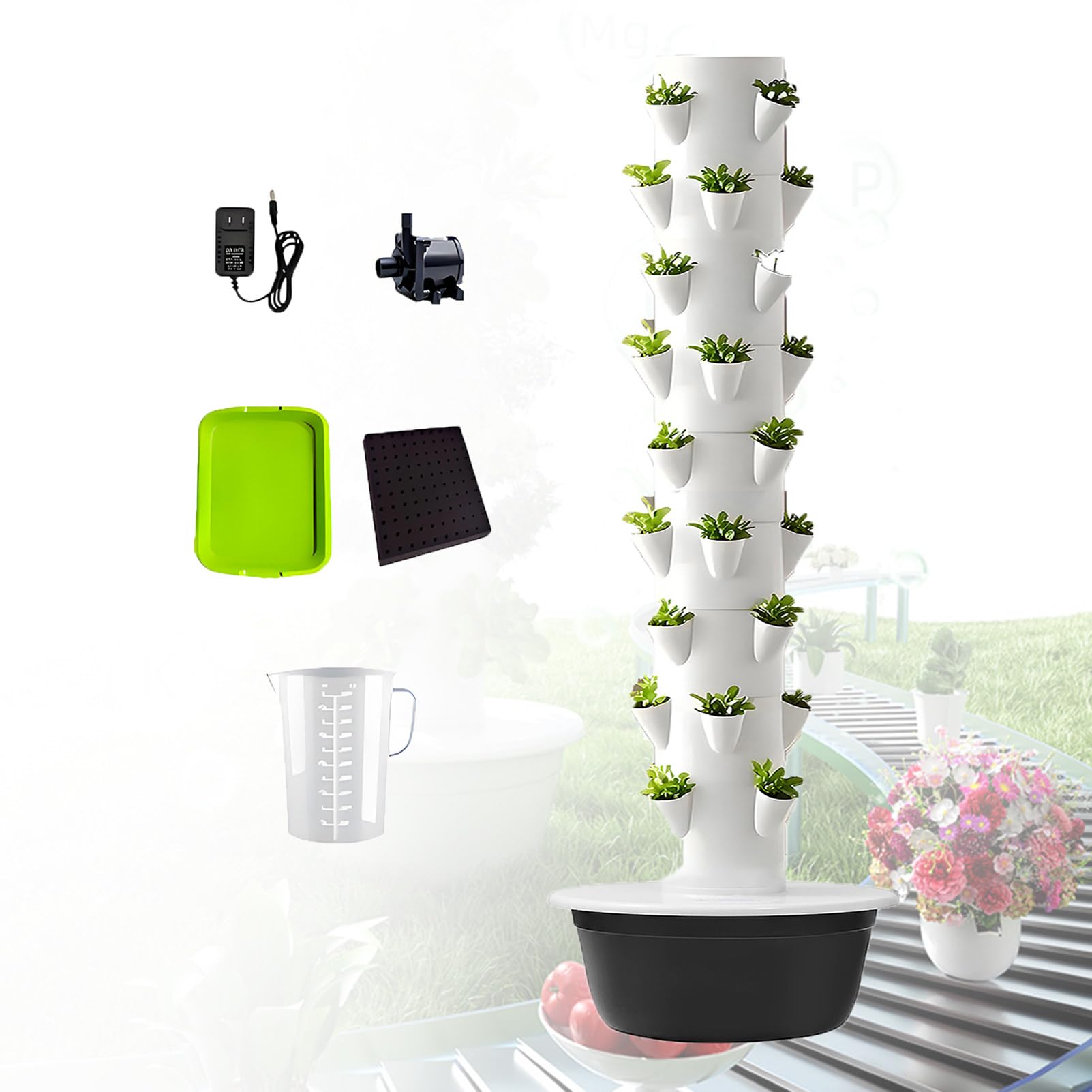 Sistemas de Cultivo Hidropónico Vertical Torre Hidropónica Jardín con Bomba Hidratante y Tanque de Agua Móvil Kit de Cultivo Aeropónico para Hierbas de Interior Frutas Verduras Black-9Layer