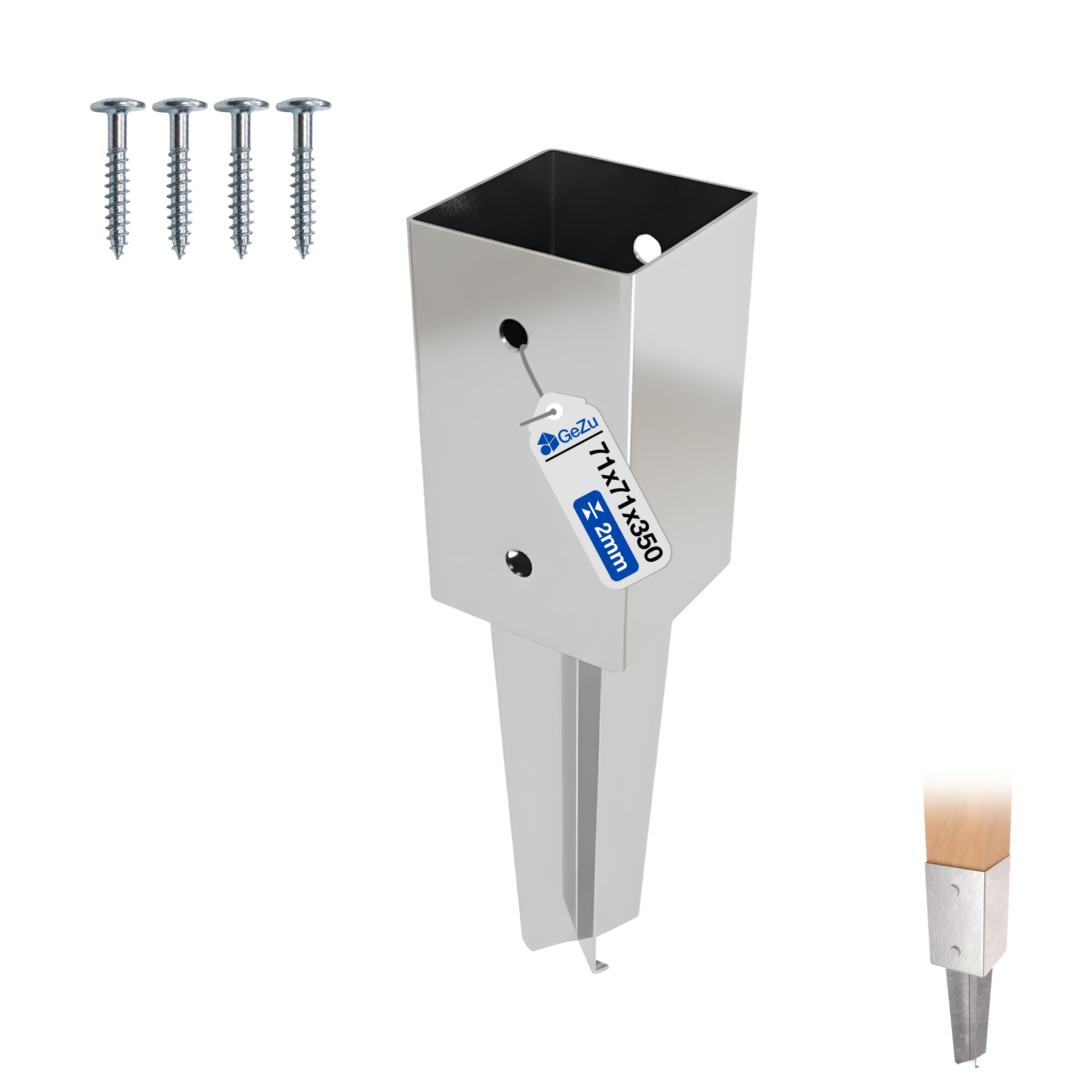 GeZu Impex Post Holder 71 x 71 mm Hot Dip Galvanised fence holder anchor spike concrete