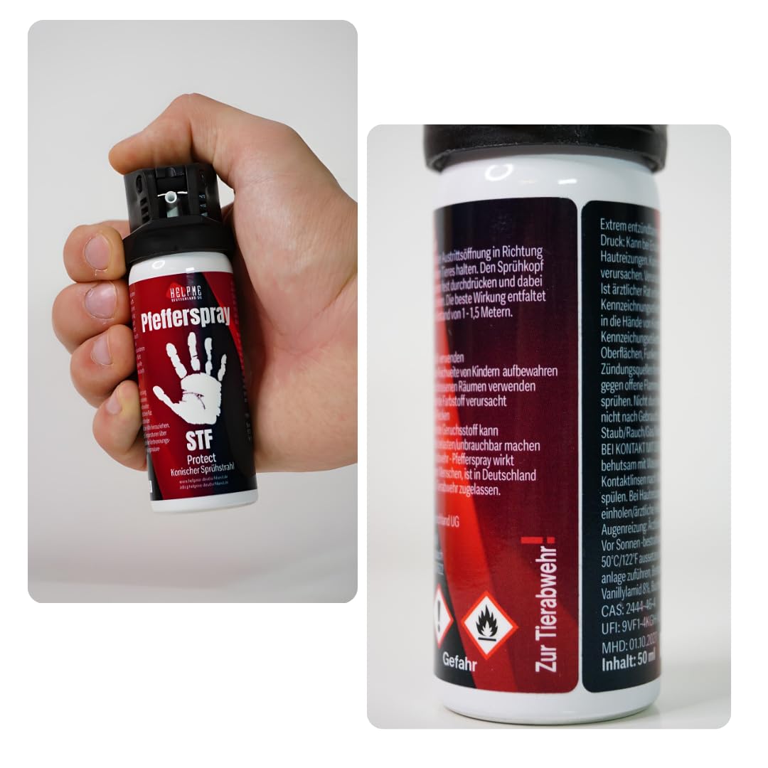 HelpMe® Abwehrspray 50ml – STF, Clear, Trainingsspray oder Sets – Pfefferspray zur Tierabwehr