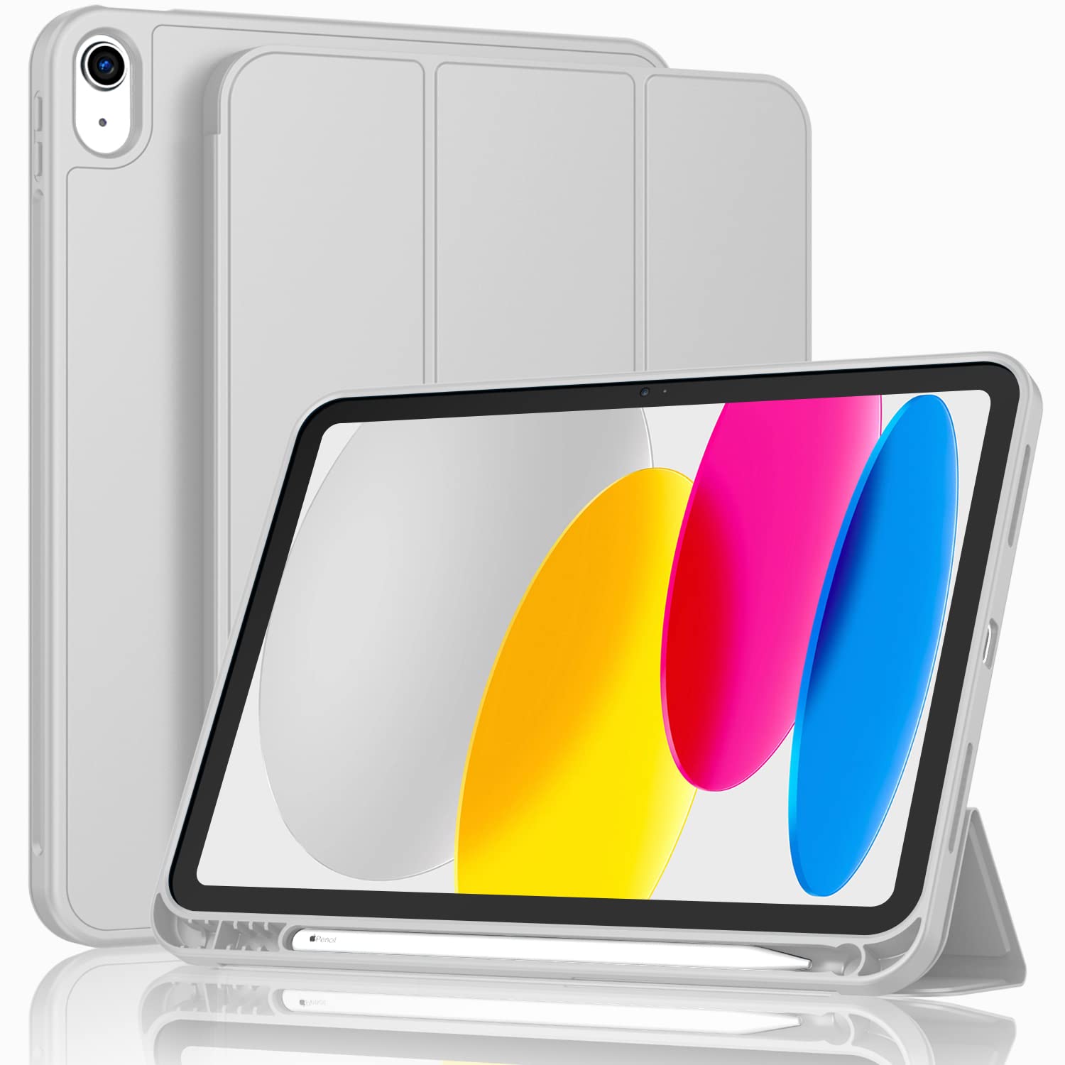 ToaPoia Case for iPad (A16) 11 Inch 2025/iPad 10th Generation 10.9 Inch 2022, Slim Trifold Stand Protective Cover with Pencil Holder and Soft TPU Back,Support Auto Sleep/Wake (Light Gray)