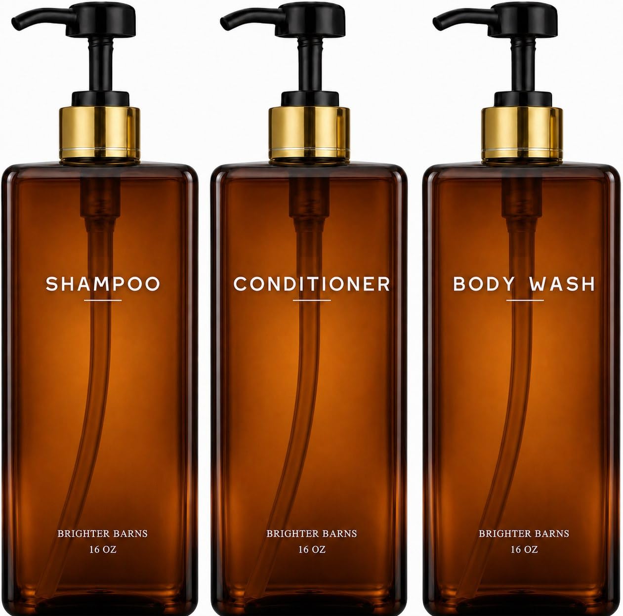 Brighter Barns - Juego de dispensador de champú y acondicionador ámbar – Botella vacía de Gel Corporal con Bomba – Dispensador de champú Recargable para Ducha, baño de Invitados, SPA, decoración de