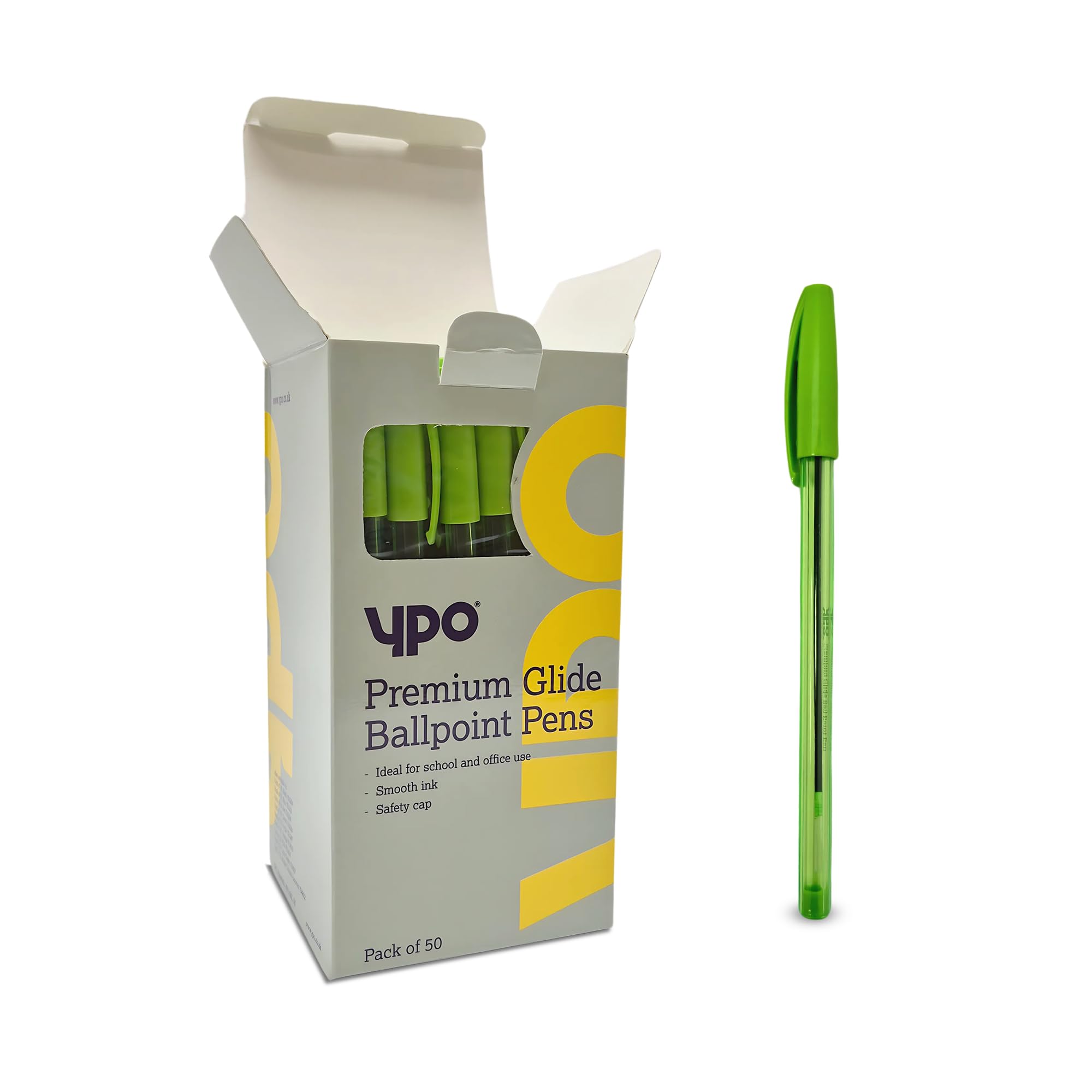 Lotus Pack of 50 Coloured Ink Medium Point Nib Ultra Glide Smooth Ink Precision Ballpoint Pens (Lime Green, 50 Pack)