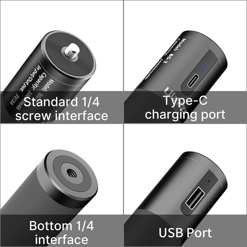 ULANZI Zewnętrzna bateria BG-3-10 000 mAh - z 18 W 3 A QuickCharge USB-C Power Delivery PD - szybkie ładowanie dla aparatu i smartfona