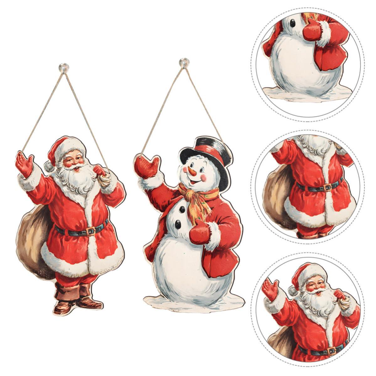 2 Piezas Colgante Navideño de Madera Muñeco de Nieve y Papá Noel para Decoración de Puerta y Pared, Acabado Liso y Fácil Instalación para Ambiente Navideño