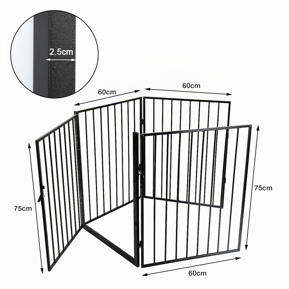 Barrière de sécurité- Barrière pour bébés- Grande Version 240cm -Grille de Protection métal - Pliable -avec Porte Inclus -4 éléments (Noir, 240 * 2.5 * 75cm)
