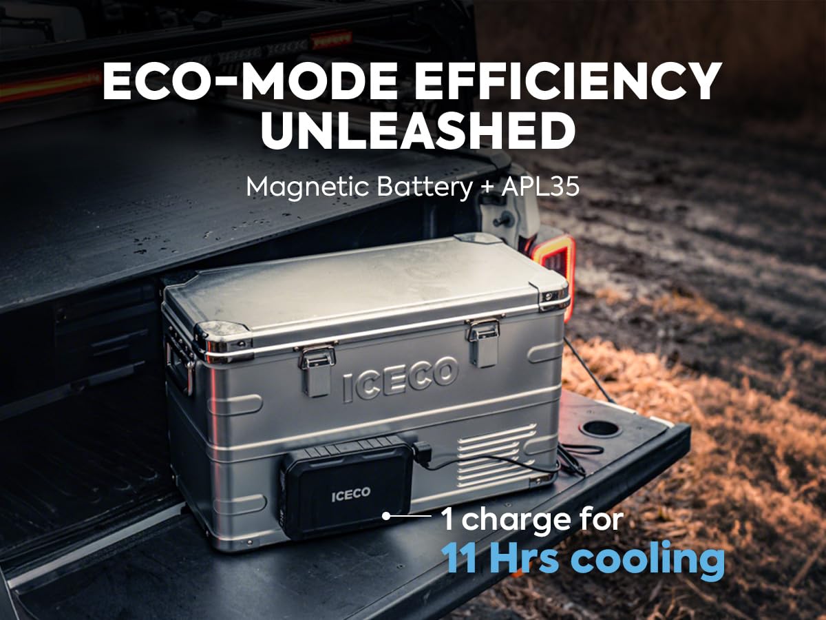 ICECO APL35 Portable Refrigerator Freezer, Dual Zone Car Fridge Equipped SECOP Nano Compressor, Aluminum 12V Portable Fridge Freezer, -4℉~68℉,12/24V DC, 37 Quart (APL35+Battery)