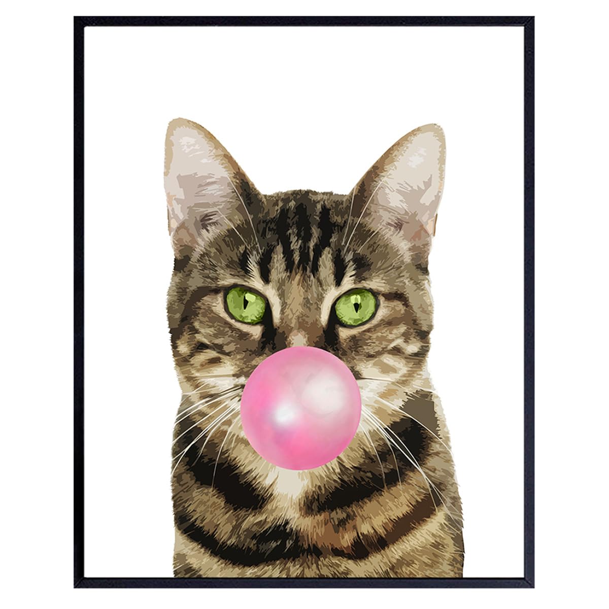 Tabby Cat Bubblegum - Funny Cat Home Decor - Kitty Gifts for Women - Kitten Wall Art Print - Kitty Wall Decor - Poster 8x10 - Kitten Lover Wall Decor - Feline Themed - Decorations