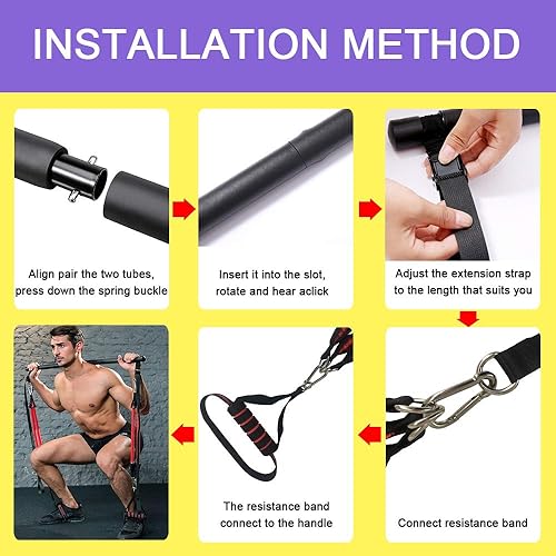 Miniatura 8 de FOSER Kit de barra de pilates portátil, versión mejorada de palo de ejercicio desmontable, banda de resistencia ajustable antirotura de 60 a 180