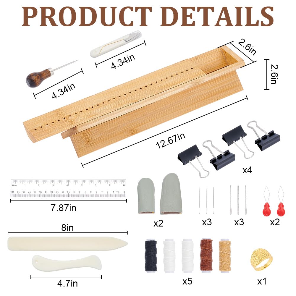 WEBEEDY 26 Stück Bambus Buchbindewiege Mit Buchbindematerial Für DIY Buchhandwerk Signaturlochwerkzeuge Set Mit Ahle Knochenordner Die Wiege Faden Und Mehr