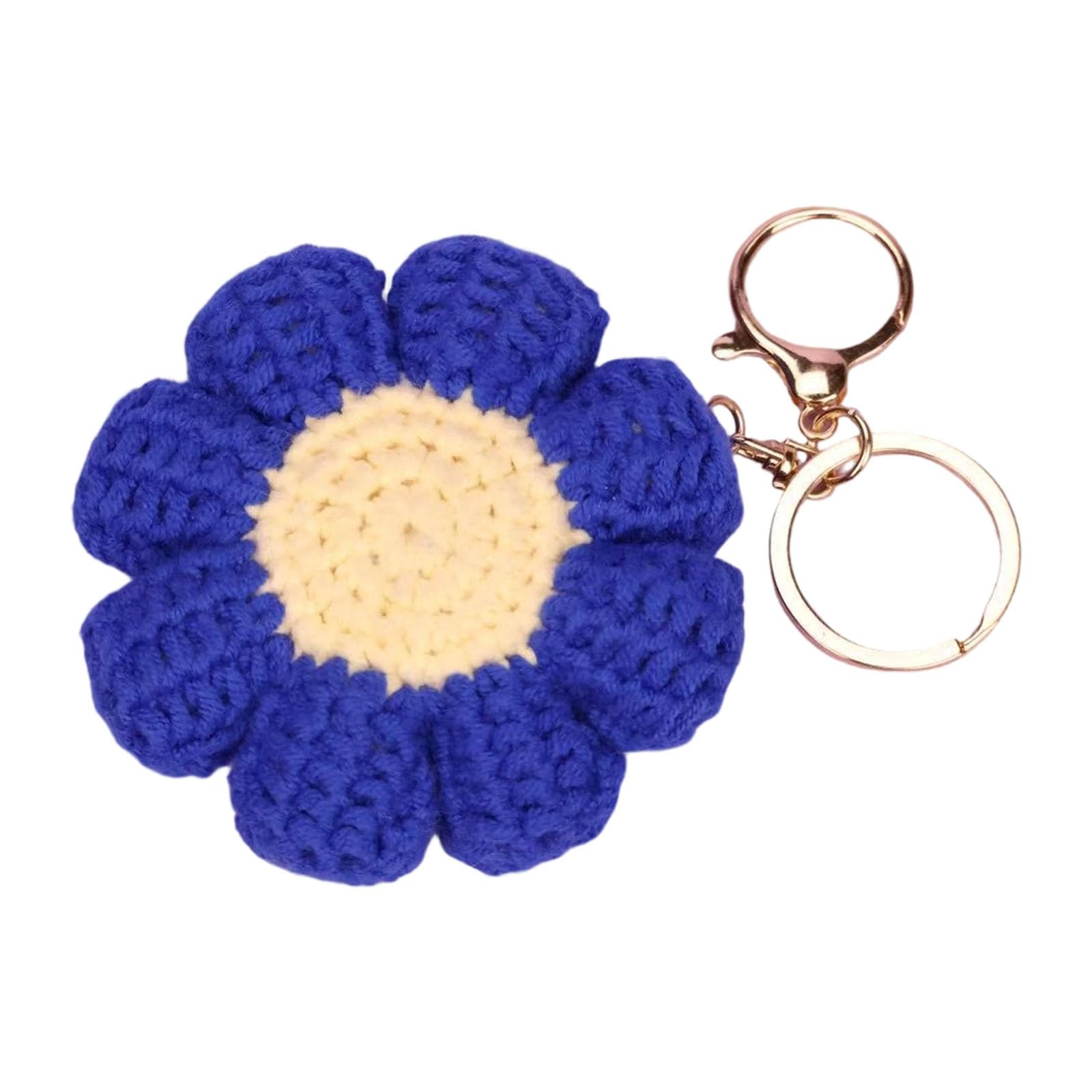 Whoasyst Blue Crochet Flower Keychain Soft Woolen Yarn Yarn Craft Decorative Accessories For Bags Backpacks Gift Crochet Keychain