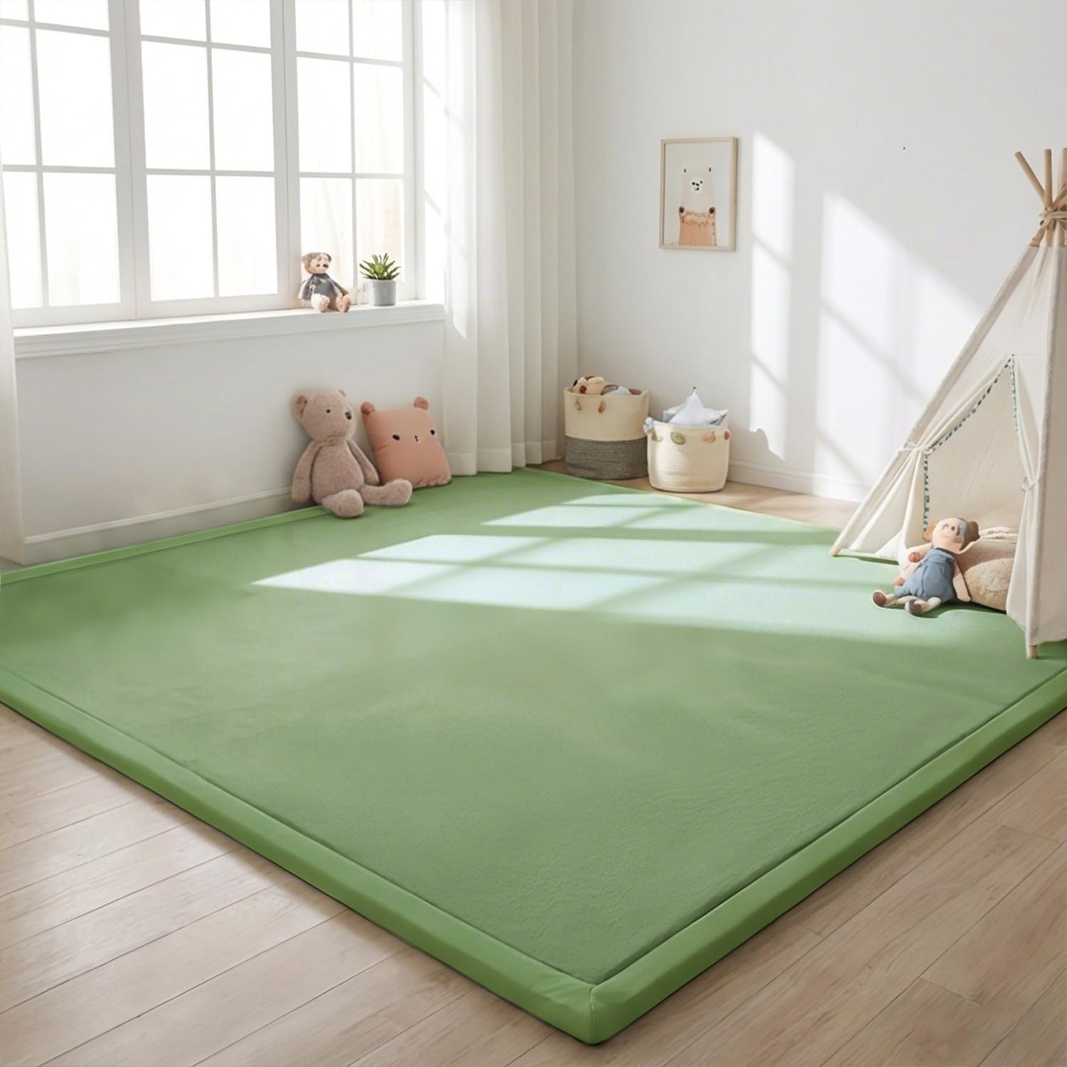 SETHEPACE Baby Play Mat, 2CM Thick Baby Floor Mat (Grass Green, 127x127CM)