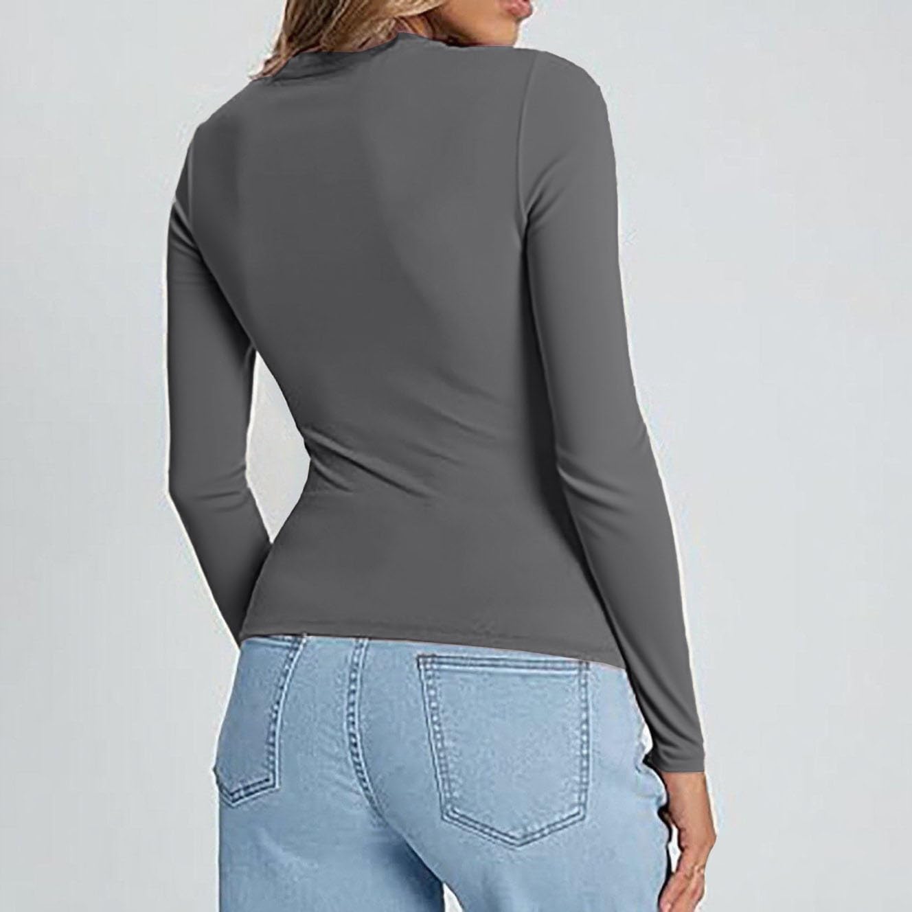 Lot de 3 t-shirts thermiques à manches longues et col rond pour femme - Coupe ajustée - Coupe ajustée - Couleur unie - Polyvalent - Tendance - Esthétique - Streetwear XS à XL