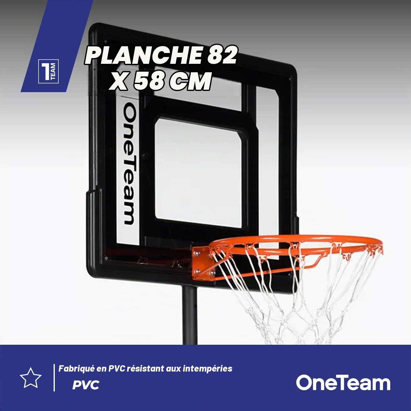 OneTeam Basket potası, jant yüksekliği ayarı, 230-305 cm aralığında, PVC Disk, sağlam konstrüksiyon, uzun ömürlü malzemeler, siyah, OT-BH02