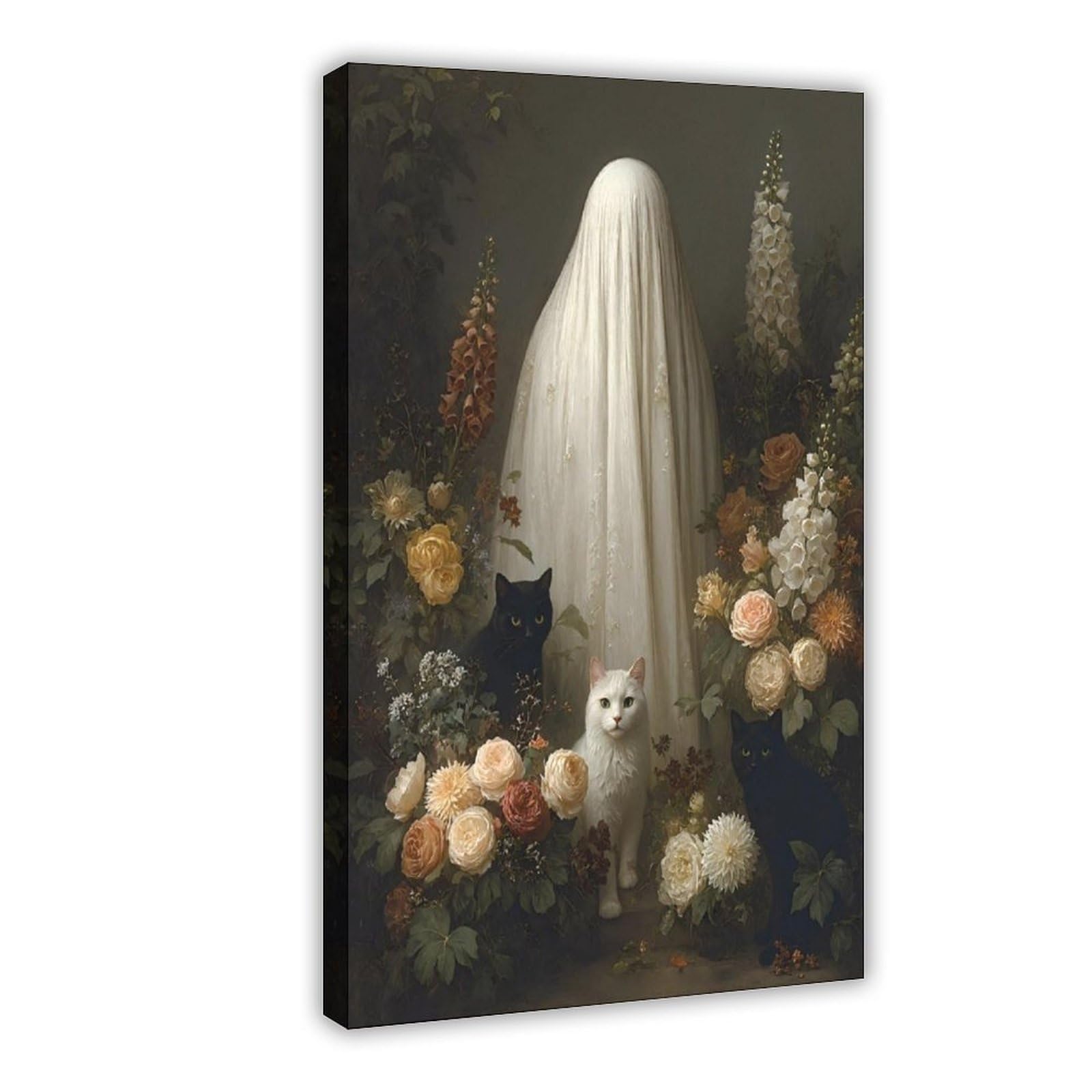 Bareronor Frame Ghost Cat Canvas Poster Bedroom Decor Landscape Office Room Decor Gift 24" L X 36" W