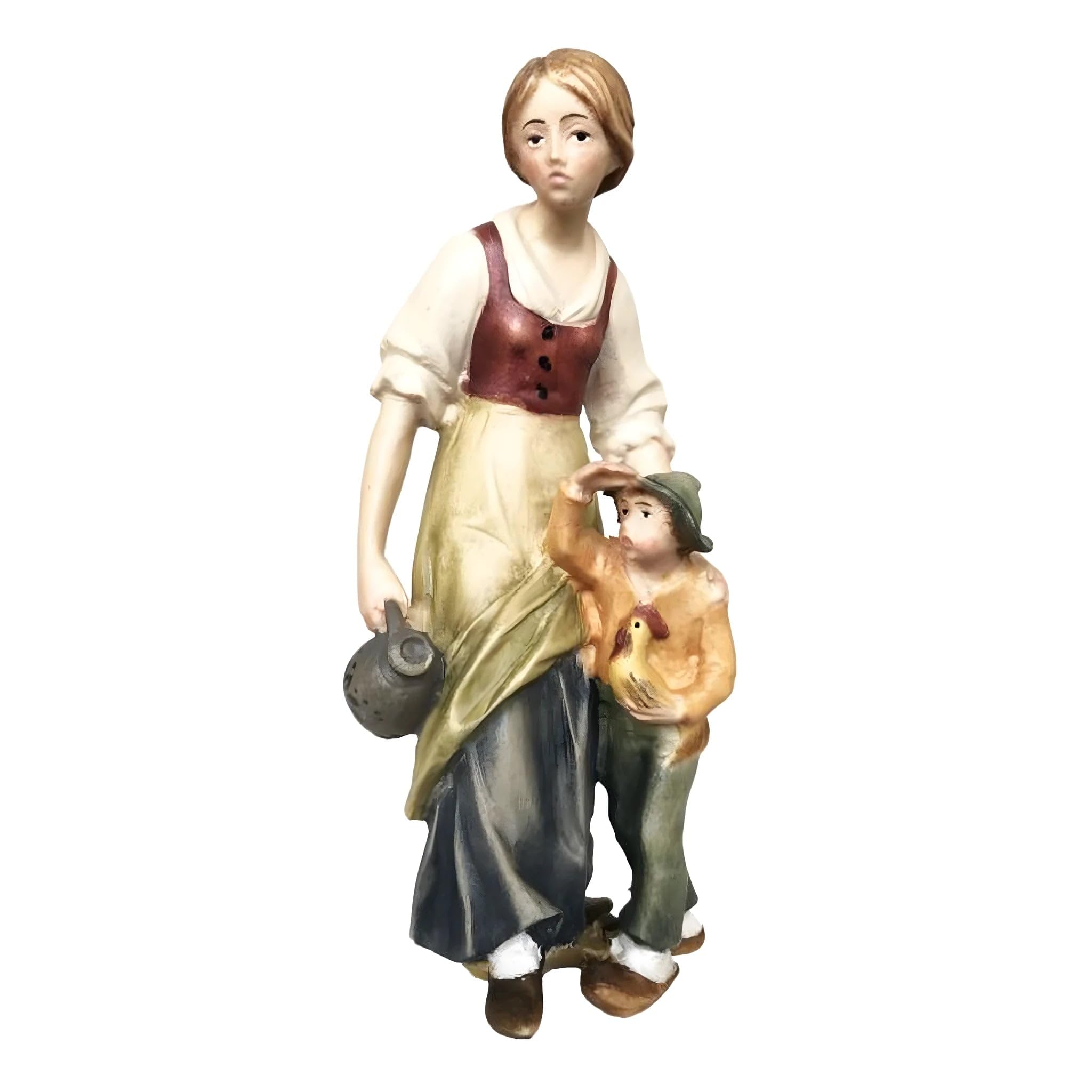 Carved Wood Shepherdess & Boy - Colored by Dolfi